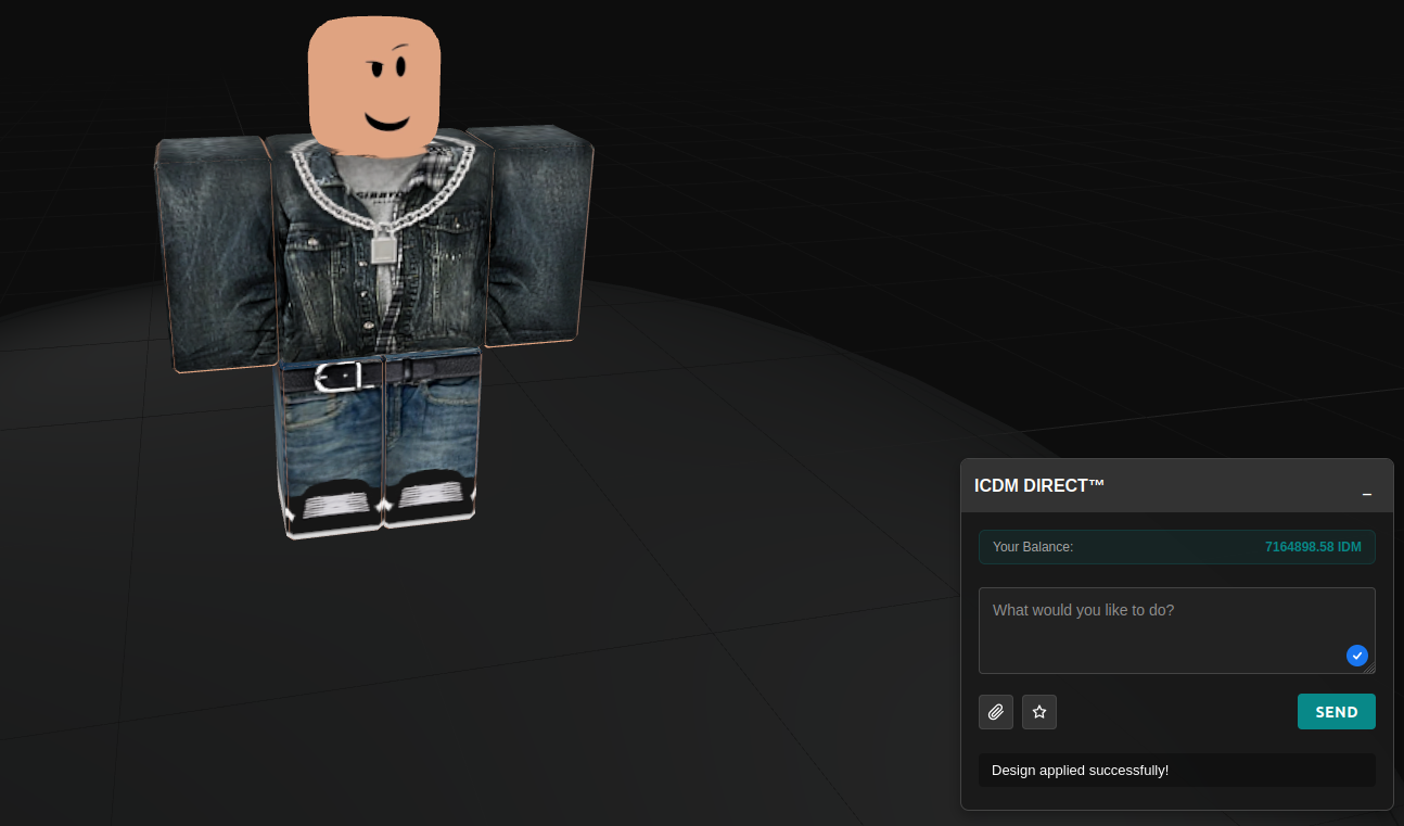 ICDM DIRECT workspace interface showing AI design generation